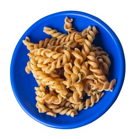 Pasta On A Blue Plate Isolated On White Background Pasta In Tomato