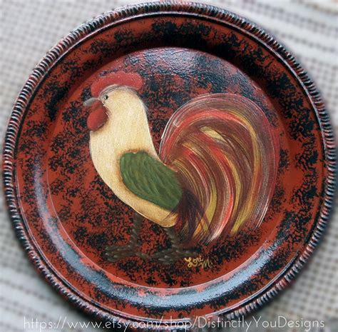 Decorative Red Rooster Tray Tole Painting By Distinctlyyoudesigns