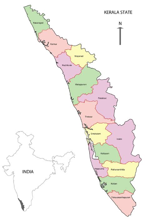 Kerala is surrounded it is bordered by karnataka to the north and. Map of Kerala State, India. | Download Scientific Diagram