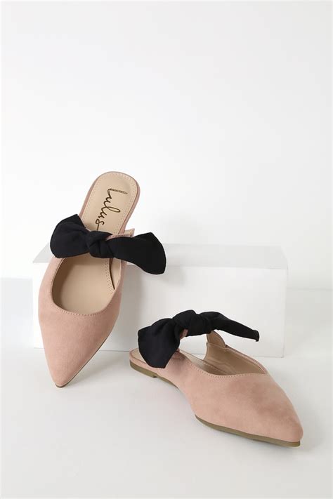 Chic Blush Mules Pointed Toe Mules Vegan Suede Bow Mules Lulus