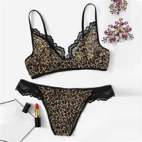 Women Underwear Set Sexy Lace Leopard Bra Set Print Bra With Thong