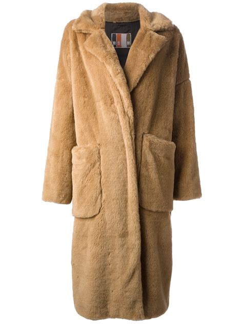 Lyst Msgm Faux Fur Coat In Brown