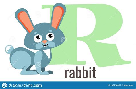 R Letter Card Cartoon Rabbit Alphabet Word Stock Vector Illustration
