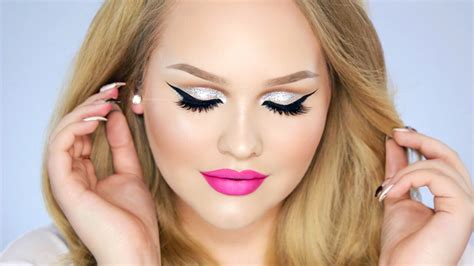 Glitter Cut Crease Hot Pink Lips Makeup Look Nikkietutorials