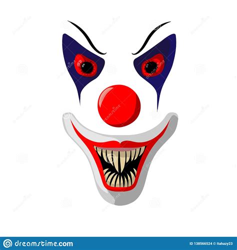 Scary Clown Face With Bloody Eyes And Big Fangs Stock