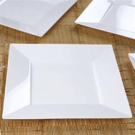 10 Pack 10 Modern White Square Plastic Disposable Dinner Plates With