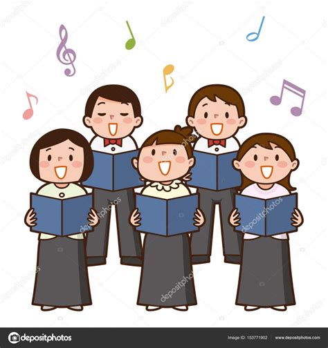 Vector Illustration Of Choir Girls And Boys Singing A Song Stock Vector
