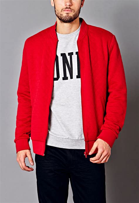 Lyst Forever 21 Quilted Bomber Jacket In Red For Men