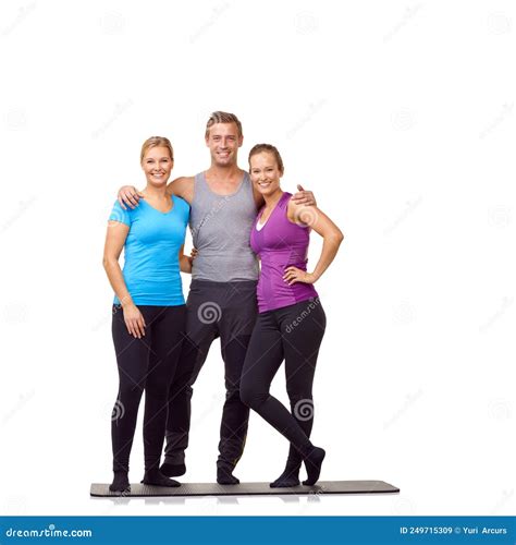 Partners In Fitness A Group Of Fitness Instructors On White Stock