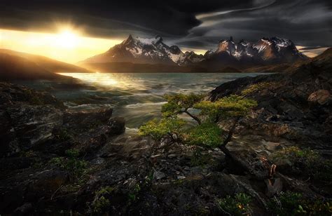 Scenery Torres Del Paine National Park Landscape Chile Reflections