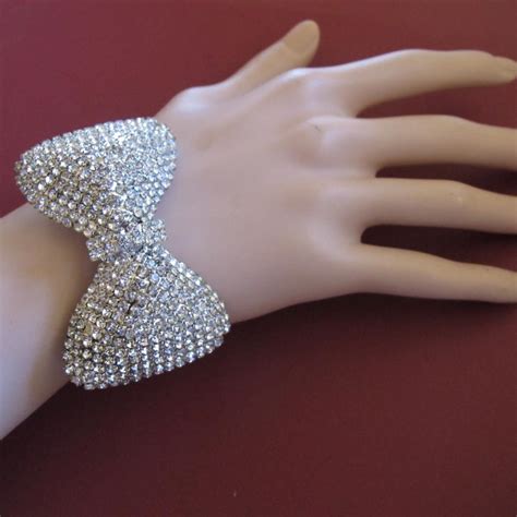 Vintage Clear Rhinestone Bow Clamper Bracelet From 2heartsjewelry Rl On