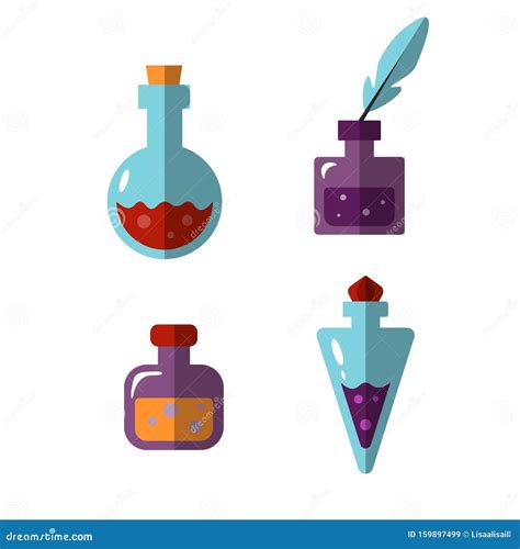 Potion Bottles Vector Icons of Witch Magic Elixir or Alchemist Poison