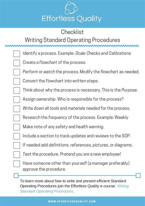 Writing Standard Operating Procedures Checklist Writing Standards