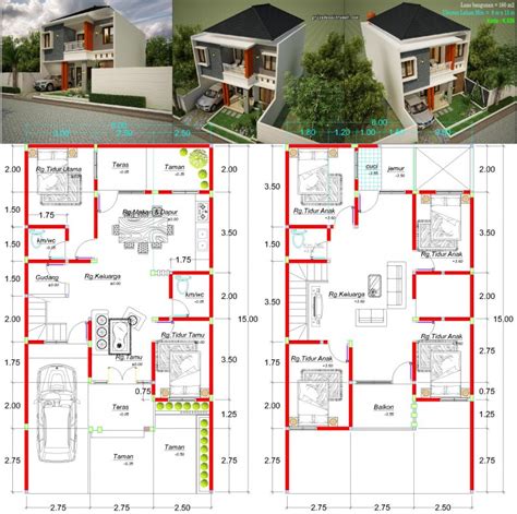 Gambar Rumah 2 Lantai Lebar 8 Meter 6 Kamar Tidur | Jasa Desain Rumah