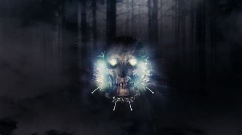 Digital Art Artwork Skull Abstract Neon Trees Smoke