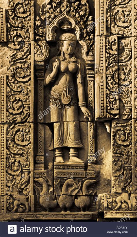 Apsara Carved In Stone Wall Angkor Wat Cambodia Stock Photo Royalty
