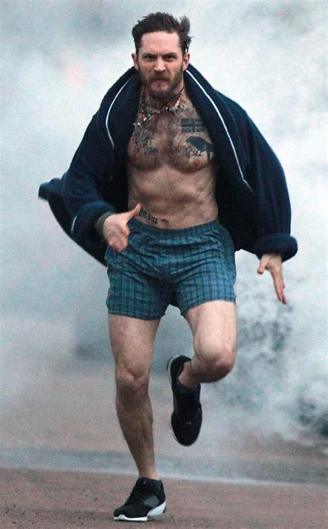 Tom Hardy Runs Shirtless In Boxers For A Charity Cancer Shootsee The