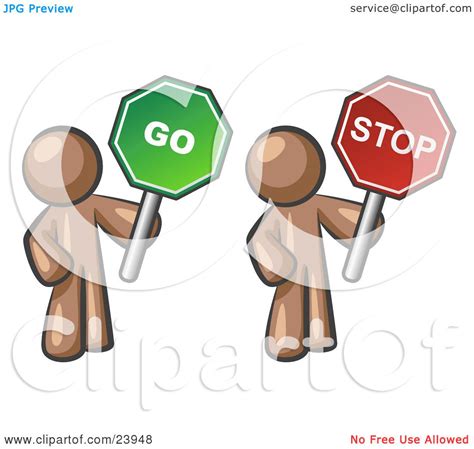 Clipart Illustration Of Brown Men Holding Red And Green Stop And Go