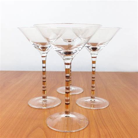 Retro Martini Glasses Set Of 4 Gold And Silver Striped Stems Mad
