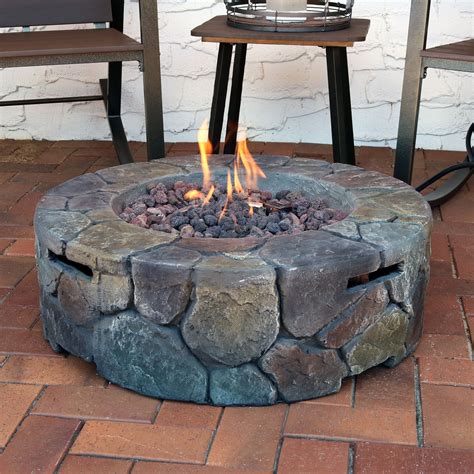 Sunnydaze Cast Stone Outdoor Propane Gas Fire Pit with Cover & Lava