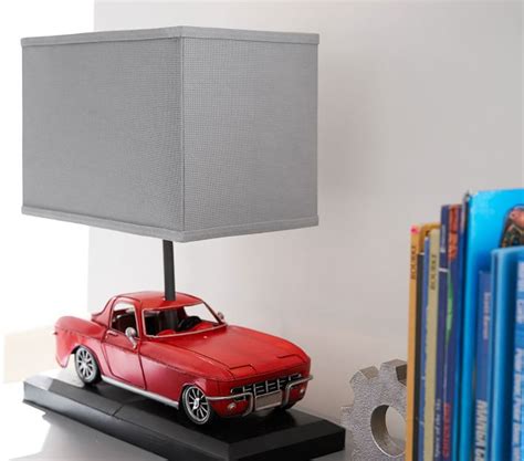 Another look at table lamp made from repurposed motorcycle and garage door parts. Car Table Lamp | Kids Lamp | Pottery Barn Kids