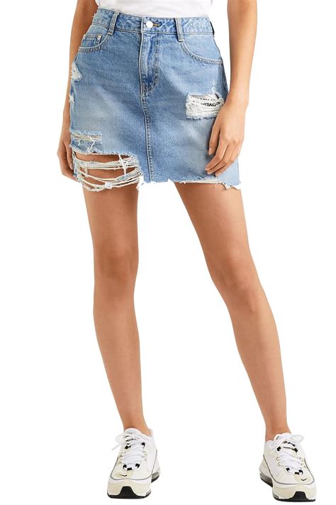 Sjyp Distressed Denim Mini Skirt Sale Up To 70 Off The Outnet