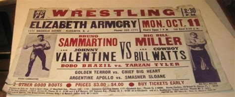 Bruno Sammartino Johnny Valentine Wrestling Poster 1960s Elizabeth Nj
