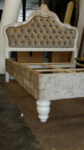 Hand Carved Bed Upholstered In A Gold Crushed Valvet And Hand Painted In Gold And Ivory