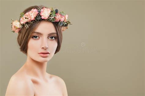 Perfect Female Face Closeup Spa Woman With Healthy Skin Stock Photo