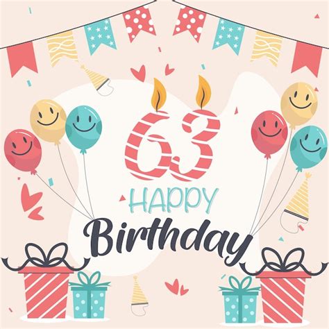 Premium Vector 63rd Happy Birthday Vector Design For Greeting Cards