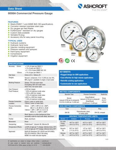 8008a Commercial Pressure Gauge Ashcroft Pdf Catalogs Technical