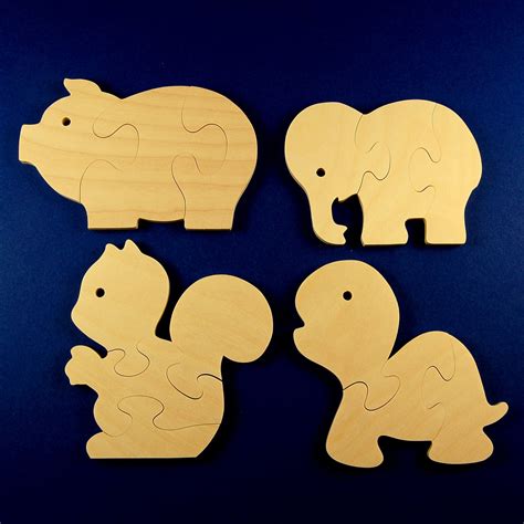 Childrens Wood Puzzles Fun Animals Set Of 4 Wooden Jigsaw Etsy