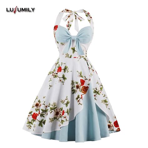 Lusumily Retalhos Do Vintage Vestido de Verão Mulheres Halter Balanço