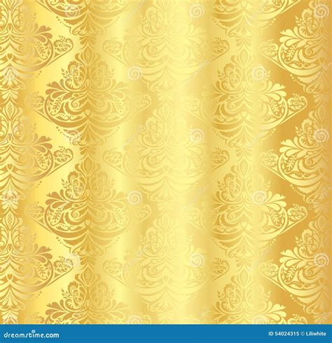 Gold Damask Pattern With Vintage Floral Ornament Stock Vector Image