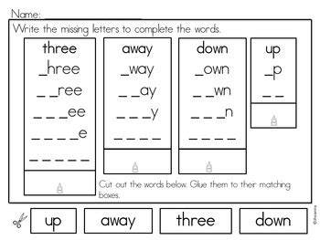 sight words worksheets  kindergarten printables tpt