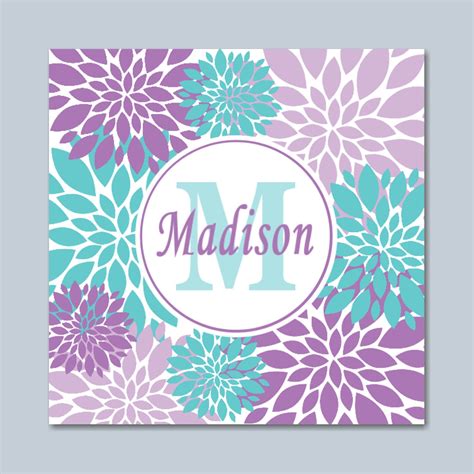 Purple Teal Wall Art Lavender Teal Floral Wall Art Lavender