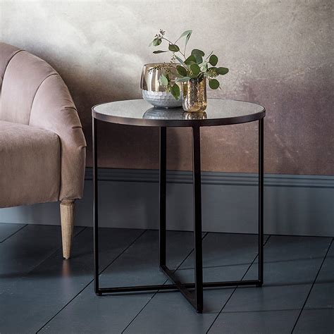 Black Metal Side Table With Mirror Top By Primrose And Plum