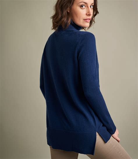 Navy Womens Pure Cashmere Roll Neck Sweater Woolovers Us