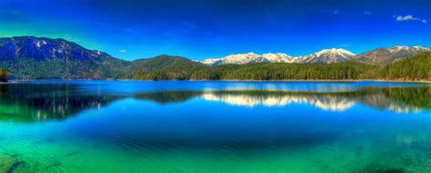 Nature Landscape Panoramas Lake Mountains Forest Germany Blue Sky Green