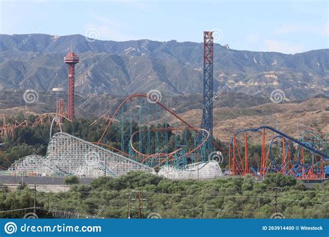 Beautiful View Of The Six Flags Magic Mountain Theme Park Editorial