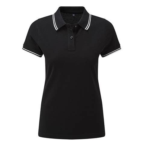 ladies black white tipped collar polo shirt from oliver harvey