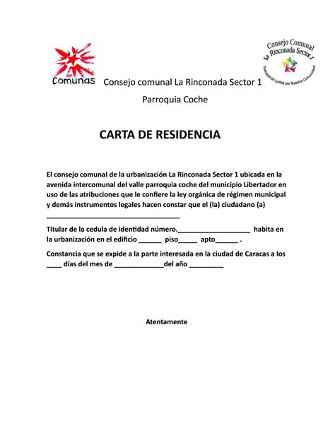 Carta De Residencia Consejo Comunal Formato Modelo Ejemplo Carta De