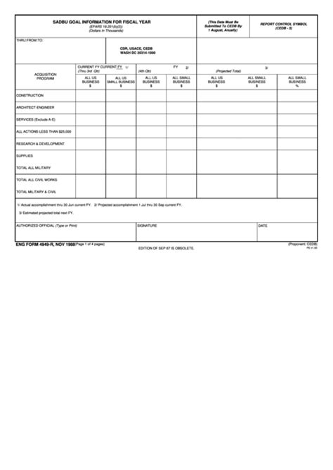 Fillable Eng Form 4949 R Sadbu Goal Information Us Army Corps Of