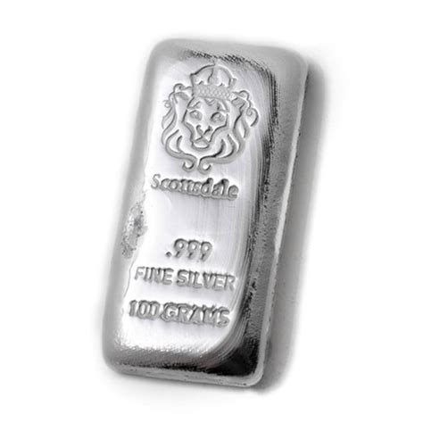 100 Gram Cast Silver Bar By Scottsdale Mint 999 Silver Bullion 100g