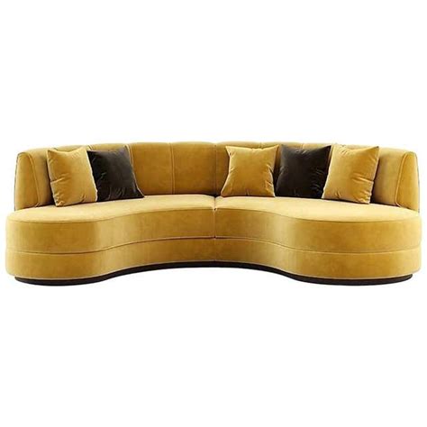 Contemporary Curved Sofa In Linen Beige Velvet And Fumed Eucalyptus