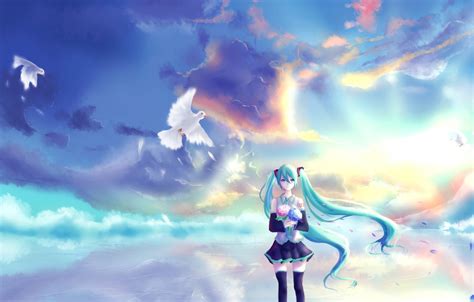 Wallpaper The Sky Girl Clouds Sunset Flowers Bouquet Anime