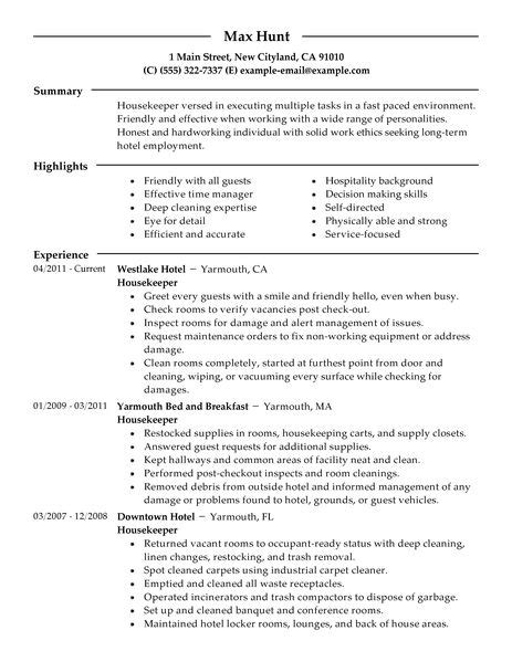 A traditional cv is the safest route to take when applying for a job. housekeeper hotel hospitality resume example modern ...