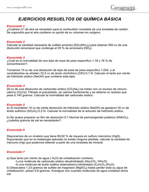 EJERCICIOS RESUELTOS DE QUÍMICA BÁSICA