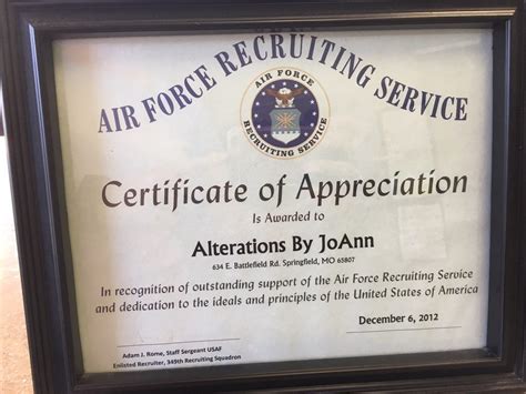 Air Force Spouse Letter Of Appreciation Certificate Of Appreciation
