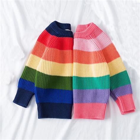 Kids Striped Rainbow Sweater Long Sleeve Pullover Spring 2021 Crochet